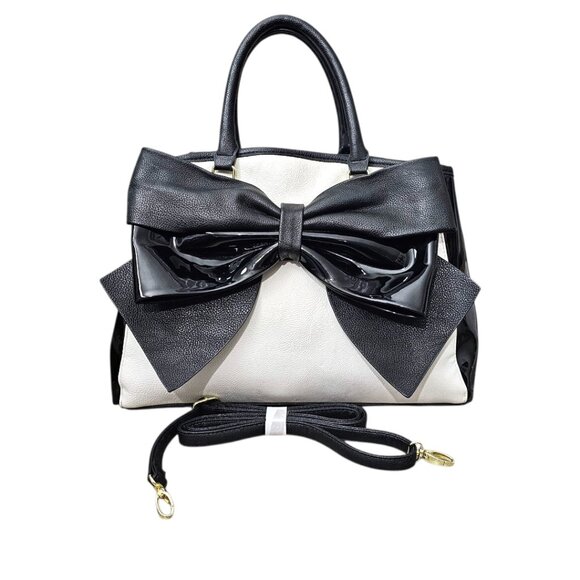 Betsey Johnson New Double Big Bow Black And White Satchel Shoulder Handbag - Picture 1 of 16